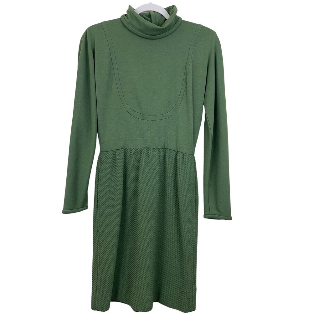Oscar de la Renta Dress Size 6 Green Mock Neck Union Made Label Vintage 80s 90s